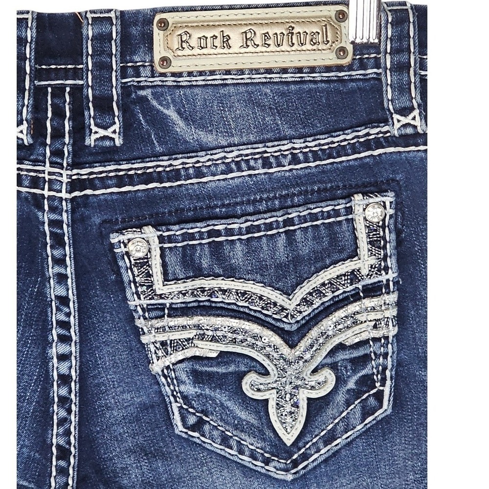 Rock Revival Giselle‎ Bootcut Jeans Womens Sz 28 Y2K Thick Stitch Medium Wash - Picture 9 of 9
